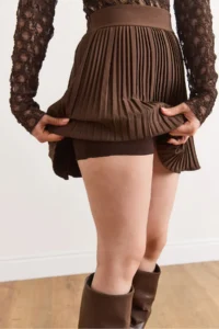Olalook Women's Brown Mini Pleated Skirt with Elastic Waist Shorts - Image 6