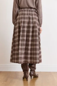 Olalook Women's Stone Plaid Pleated Double Buckle Slit Skirt - Image 5