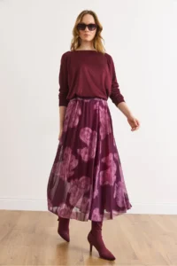Olalook Women's Purple Shawl Pattern Lined Midi Tulle Skirt - Image 3