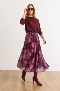 Olalook Women's Purple Shawl Pattern Lined Midi Tulle Skirt - Image 6