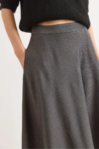 Olalook Women's Anthracite Herringbone Midi Bell Skirt - Image 5