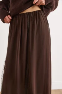Olalook Women's Brown Lined Lace Detailed Long Tulle Skirt - Image 6
