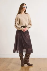 Olalook Women's Bitter Brown Belted Lined Batik Tulle Skirt - Image 4