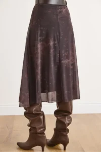 Olalook Women's Bitter Brown Belted Lined Batik Tulle Skirt - Image 7
