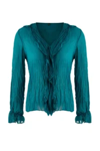 TRENDYOLMİLLA Petrol Blue Blue Blue Wrinkled Siphon Transparent Shirt - Image 5