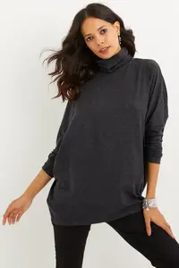 Cool & Sexy Women Anthracite Bat Arm Fisherman Blouse - Image 4