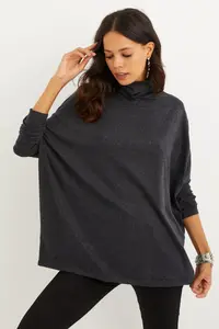 Cool & Sexy Women Anthracite Bat Arm Fisherman Blouse - Image 5