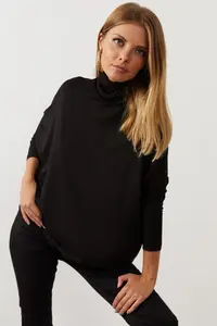 Cool & Sexy Women Black Bat Arm Fisherman Blouse