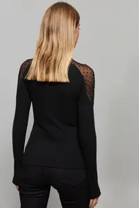 Cool & Sexy Women Black Shoulders Polka Dot Tulle Blouse - Image 4