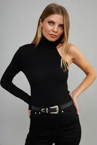 Cool & Sexy Women's Black Turtleneck Single Sleeve Camisole Blouse - Image 4