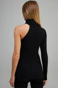 Cool & Sexy Women's Black Turtleneck Single Sleeve Camisole Blouse - Image 5