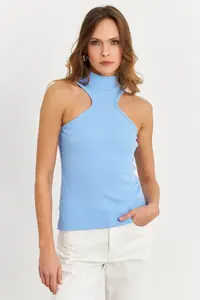 Cool & Sexy Women Blue Barbell Collar Camisole Blouse