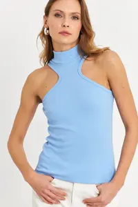 Cool & Sexy Women Blue Barbell Collar Camisole Blouse - Image 2