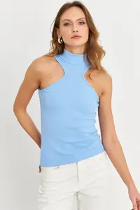 Cool & Sexy Women Blue Barbell Collar Camisole Blouse - Image 4