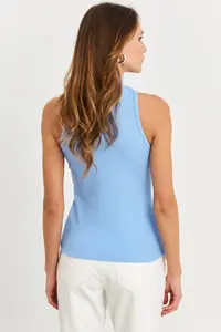 Cool & Sexy Women Blue Barbell Collar Camisole Blouse - Image 5
