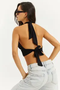 Cool & Sexy Women Black Back And Neck tied up Blouse