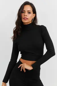 Cool & Sexy Women Black Back Light Crop Blouse - Image 2