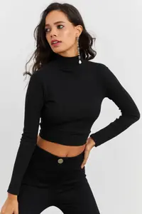 Cool & Sexy Women Black Back Light Crop Blouse - Image 4