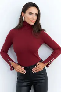 Cool & Sexy Women's Burgundy Sleeves Zippered Camisole Fisherman Blouse