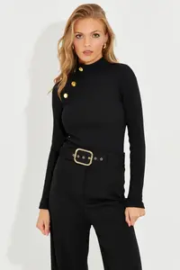 Cool & Sexy Women Black Button with accessories Camisole Blouse - Image 3