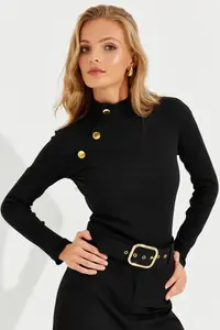 Cool & Sexy Women Black Button with accessories Camisole Blouse - Image 4