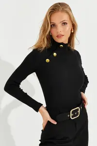 Cool & Sexy Women Black Button with accessories Camisole Blouse - Image 5