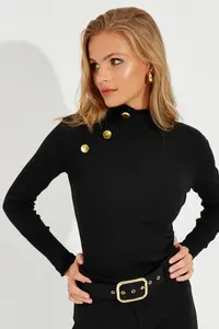 Cool & Sexy Women Black Button with accessories Camisole Blouse - Image 6