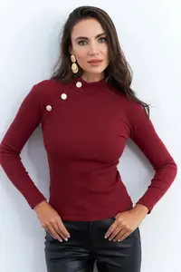 Cool & Sexy Women Burgundy Button with accessories Camisole Blouse - Image 6