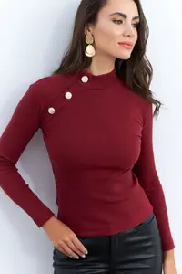 Cool & Sexy Women Burgundy Button with accessories Camisole Blouse - Image 7