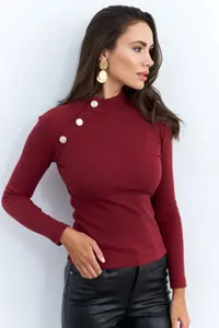 Cool & Sexy Women Burgundy Button with accessories Camisole Blouse - Image 8
