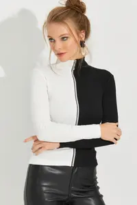 Cool & Sexy Women Black-White Color Bloklu Camisole Blouse EY25100 - Image 2