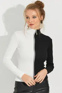Cool & Sexy Women Black-White Color Bloklu Camisole Blouse EY25100 - Image 3