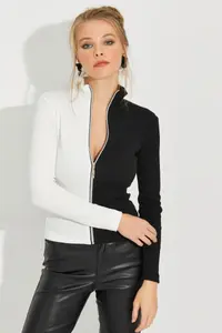 Cool & Sexy Women Black-White Color Bloklu Camisole Blouse EY25100 - Image 6