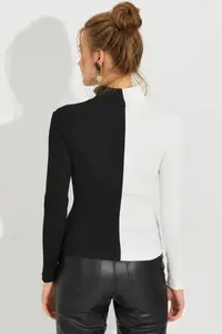 Cool & Sexy Women Black-White Color Bloklu Camisole Blouse EY25100 - Image 7