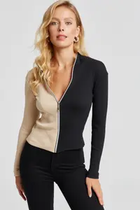 Cool & Sexy Women's Vanilla-Black Color Block Camisole Blouse