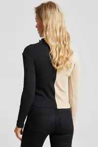 Cool & Sexy Women's Vanilla-Black Color Block Camisole Blouse - Image 2