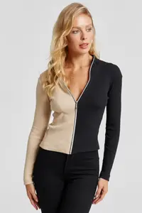 Cool & Sexy Women's Vanilla-Black Color Block Camisole Blouse - Image 3