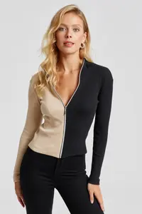 Cool & Sexy Women's Vanilla-Black Color Block Camisole Blouse - Image 4