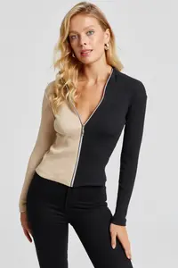 Cool & Sexy Women's Vanilla-Black Color Block Camisole Blouse - Image 5