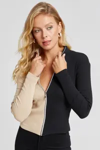 Cool & Sexy Women's Vanilla-Black Color Block Camisole Blouse - Image 6