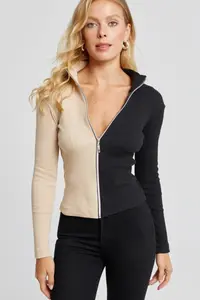 Cool & Sexy Women's Vanilla-Black Color Block Camisole Blouse - Image 7