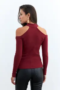 Cool & Sexy Women Burgundy Shoulders Light Camisole Blouse - Image 2