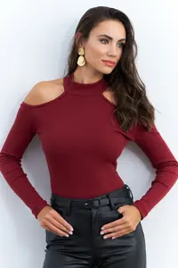 Cool & Sexy Women Burgundy Shoulders Light Camisole Blouse - Image 3