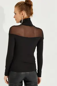 Cool & Sexy Women Black Tulle Detailed Fisherman Blouse - Image 8