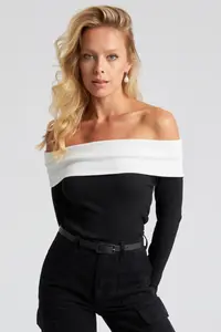 Cool & Sexy Women's Black-White Madonna Collar Camisole Blouse - Image 2
