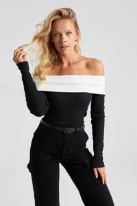 Cool & Sexy Women's Black-White Madonna Collar Camisole Blouse - Image 3