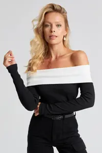 Cool & Sexy Women's Black-White Madonna Collar Camisole Blouse - Image 4