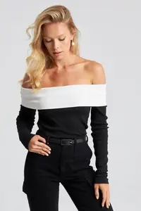 Cool & Sexy Women's Black-White Madonna Collar Camisole Blouse - Image 5