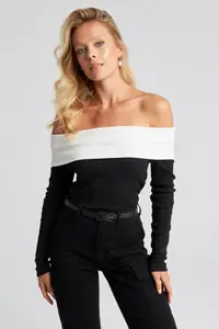 Cool & Sexy Women's Black-White Madonna Collar Camisole Blouse - Image 6