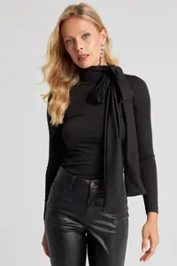 Cool & Sexy Women Black with bow Blouse - Image 2